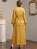 Etnik Giyim Müslüman Kadınlar Uzun Maxi Elbise Abaya Arapça Çöp Tam Kollu Turuncu Polka Dot Bronzing Baskılı İşlemeli Kanatlar
