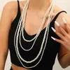 Girocollo elegante moda collana di perle imitazione vetro maglione lungo multistrato con nodo semplice da donna