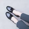 Dress Shoes ladies Leather shoes British style plus size 22-26.5cm women pumps loafers lazy womens platform heels black 230223