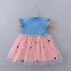 Girl Dresses Baby Dress 2023 Summer Bow Cotton Denim Tulle Princess Wedding Party Tutu Colthes