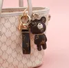 Bear Print M￶nster PU -l￤der Key Rings Animal Keychains biltillbeh￶r V￤ska Key Ring Lanyard Key Wallet Chain Rope Chain Set Wholesale