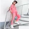 Kledingsets Fashion Kids Deskled Sportswear For Girls 4 5 6 7 8 9 10 11 12 13 jaar Tracksuit Spring herfst Hoodies Sweat Outfits DHM73