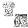 Men's Tracksuits Fashion Beach Suit3D Chinese Style Flower And Bird Print Cool Short Sleeve Suit Man Women Summer Pants T-shirt Shorts