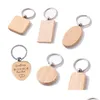 Keychains Lanyards Beech Wood Keychain Pendant Bank Carving Diy Lage Decoration Key Ring Buckle Creative Birthday Gift Drop Delive Dhthi