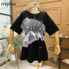 Kvinnors stickor Tees Neploe Fashion SayMetrical Mesh Patchwork Fake 2 PCS T Shirt Women O Neck Pullover Short Sleeve Summer Cotton Ladies Top 230223