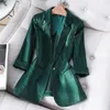 Damen-Anzüge, Blazer, Damen-Satin-Seiden-Blazer, Herbst, einfarbig, gekerbter Kragen, Single-Button-Blazer, Damen, OL, elegant, schlank, glänzend, Anzug-Set 230223