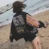 Женские куртки Harajuku Letters Jacket Женская патч патч с паттерном бомбардировщиком. Повседневная базовая базовая базовая топа