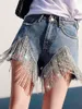 Shorts pour femmes Industrie Chaîne Lourde Gland Brillant Thaïlande Mode Denim Femmes Déchiré Taille Haute Une Ligne Jean Pantalon 230222