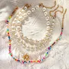 Choker Boho Trendy Heart Pearl Beaded Naszyjnik dla kobiet Nieregularne barokowe symulowane naszyjniki łańcuchowe letnia biżuteria plażowa