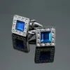Manschettlänkar Dy High End Fashion Men's Shirts Cufflinks Luxury Design Silvery Round Blue Crystal 230223