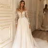 Bröllopsklänning vestidos de casamento vintage organza pärlor tule com a linha v-ring noiva manga mais tamanho vestido novi