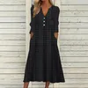 Casual Dresses Elegant Chic V-Neck Office Lady Pockets For Women 2023 Women's Long Sleeve Buttons Pullovers Loose Dot Female Dress