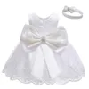 فساتين الفتاة فستان حديثي الولادة القوس إرسال Hairband Tutu Skirt Lace Dress Bird Bird Lace 1st Birthday Party Princess Dress Girls Wedding Dress Z0223