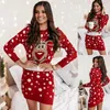 Casual Dresses Christmas Sweater Ladies Knitted Dress Autumn Women Temperament Elk Snowflake Round Collar Long Sleeve Vestidos Xmas Pullover