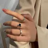 Anéis de banda S925 Anéis de prata esterlina para mulheres geometria de moda Black Crystal Square Simplicity Acessórios ajustáveis ​​Jóias por atacado G230213