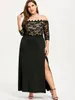 Abiti casual Abito da donna sexy Abito da festa in pizzo a fette alto con spacco alto Abiti da festa Plus Size Nero Maxi 5xl con spalle scoperte