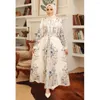 Ethnische Kleidung Elegante muslimische Frauen Hemdkleid Morocan Kaftan Langarm Türkei Dubai Print Abaya Islamisches arabisches Kleid Vestido Kleider