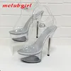 Sandały McLubgirl 34-43 Summer Sexy Super High Heels 15cm Stiletto Wodoodporna platforma Transparent Crystal Wedding Buty LFD 230223