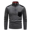 Men's Sweaters Men's Sweater Fleece Jacket Long Sleeve Patchwork Pocket Half-high Collar Vintage Retro Zipper Warm Elastic Knitting Tops