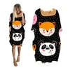 Lässige Kleider Midi Frauen für Tasche Langarm Koreanische Modin Kleidung Streetwear Plus Size Ladies Kleidung Frauenkleid Tier Tier