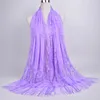 Muslim Cloud Hijab Scarf Shawl Wraps Pure Color Lace Hollow Fringed Long