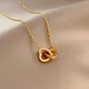 Correntes 316L Aço inoxidável doce Double Heart Buckle Colares Chain Clavicle Chain For Women Fashion Fine Jewelry Party Gifts