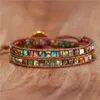 Link Chain Vintage Leather Bracelets High End Multi Colors Natural Stones 2 Strands Wrap Bracelets Woven Bead Statement Bracelet Handmade G230222