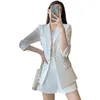 Abiti da donna Blazer Elegante giacca da lavoro Ol per donna 2023 Abiti primavera estate Perline pesanti Slim Fit Maniche a 3/4 Blazer bianco C