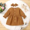 Girl's Dresses Autumn Winter Newborn Baby Girls Corduroy Lace Kneelength Dress Clothes Long Sleeve Children Kids 2 3 Year 6 9 12 18 Month Z0223