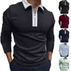 Men's T Shirts Spring Autumn Men's Fashion Zipper Solid Colors Stitched Slim Fit T-Shirt Casual Long Sleeve Turn-down Collar Pullover