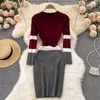 Casual Dresses Women Elastic Knitted Dress Long Sleeve O Neck Slim Pencil Autumn Korean Sexy Bodycon Sweater
