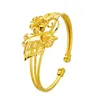 Link Chain Exquisite Hand Made Carving Flower Shape Cuff Bangle Bracelet for Women Pure 24K Gold Open Bracelet Fashion Jewelry Wholesale G230222