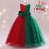 Robes de fille Nouveau 814 ans Robe de Noël Adolescent Filles Rouge Vert Robes longues avec BIg Bow Enfants KIds Costumes de fête de Noël Vêtement Z0223