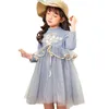 Girl Dresses Girl's 3-8Y Princess Toddler Baby Girls Dress 3D Flower Embroidery Bandage Lace Long Sleeve Pegeant Party Tulle Tutu Dresss