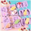 Ice Cream Tools Sile Mold Popsicle Siamese Molds With Lid Diy Homemade Lollymold Cartoon Cute Image Handmade Drop Delivery Home Gard Dh3Lv