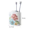 Bath Accessory Set Northern Europe Ceramic Bathroom Five Piece Peony Flower Pattern Soap Bottle Creative Mouthwash Cup Bathrooms Accessories