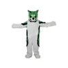 Performance Green Furry Husky Dog Mascot Costumes Cartoon Elk Character Dress Suits Carnival Adults Storlek Julfödelsedagsfest Halloween Outdoor Outfit Suit