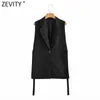 Zevity Femmes Mode Solide Côté Split Un Bouton Gilet Vintage Femme Sans Manches Survêtement Costume Chic Outwear Gilet CT734 230222