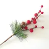 Fleurs Décoratives Décor De Noël Floral Houx Artisanat Diy Main Verdure Couronnes Fleur Cônes Pins Faux Baies Tiges Pick Berry Rouge