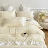 Set di biancheria da letto Set di cotone Biancheria da letto in pizzo francese Elegante trapunta ricamata Copripiumino Federa Lenzuolo piatto king size