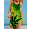 Casual Dresses Green Print Vintage Dress Woman Beach Women Sling Midi Sleeveless Boho Girl Streetwear Party