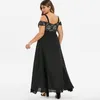 Casual Dresses 5XL Robe Plus Size Black Maxi Dress Summer Elegant High Waist Short Sleeve Lace Women Office Work Sexy Party Vestidos