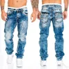 Мужские джинсы прямые джинсы мужчина винтажные джинсовые брюки весна лето Парень Бэкги Джинсы Мужская уличная одежда Какуальная дизайнерская ковбойская брюки W0223