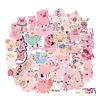 Bilklistermärken Waterproof 10/30/50pcs Cute Pink Pig Cartoon Graffiti Decals Laptop Bike kylskåp Telefongitarr Lage Sticker Kids Toy Drop Dhzav