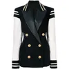 Kvinnors kostymer blazrar high street mode stilfull blazer varsity jacka kvinnors läder ärm lapptäcke lejon knappar blazer 230223