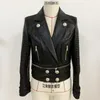Womens Jackets high street modedesigner underkanten avtagbar lejonknappar syntetiska lädermotorcykel 230223