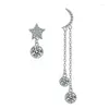 Boucles d'oreilles pendantes asymétriques exquises, pendentif en zircone 5A, longue étoile, lune, cristal plaqué argent, goutte, bijoux à la mode pour femmes