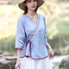 Etniska kläder 2023 Kinesiska kvinnor Elegant blus bomullslinne broderi stil bekväm lös topp orientalisk hanfu