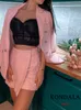 Kvinnors kostymer blazrar Kondala chic rosa blazer kontor lady mode pläd överdimensionerade långa jackor kvinnor långärmad dubbelknappfickor toppar 230223