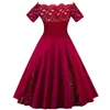 Casual Dresses Plus Size Off Shoulder Lace Panel Dress Women Spring Summer Pin Up Vintage Rockabilly Solid A-Line Party Vestidos